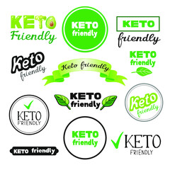 Vector illustration with stickers for ketogenic diet, lchf and paleo diet products and foods