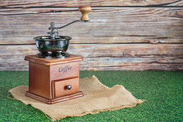 Vintage manual coffee bean grinder.