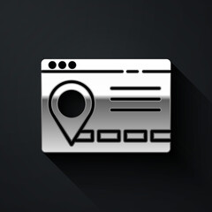 Silver Infographic of city map navigation icon isolated on black background. Mobile App Interface concept design. Geolacation concept. Long shadow style. Vector Illustration.