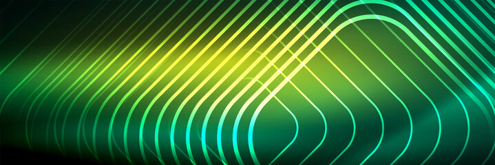 Shiny neon lines, stripes and waves, technology abstract background. Trendy abstract layout template for business or technology presentation, internet poster or web brochure cover, wallpaper