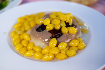 Taro ginkgo rice cake chinese jujube on top.