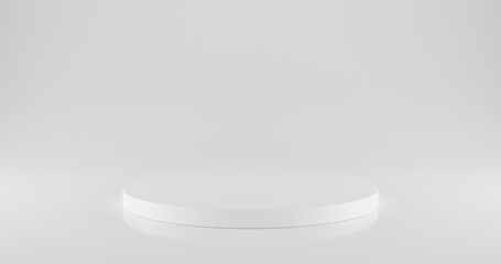 White circular podium on white background with blank space. 3d rendering