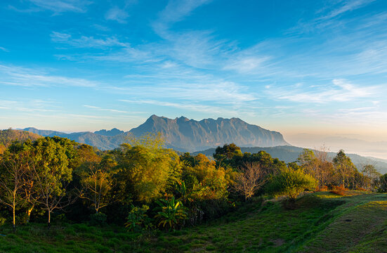 Beautiful view of the mountains (Doi Luang Chiang Dao) at Doi Mae Taman.Chiang Dao District, Chiang Mai Province, Thailand