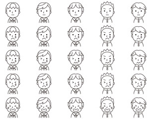 男子学生泣き顔アイコンセット（線画）
