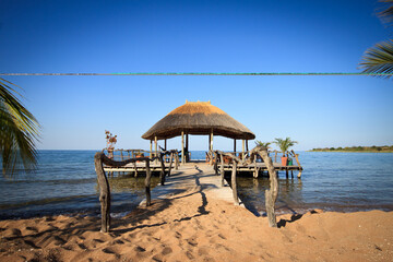 tropical beach with umbrella