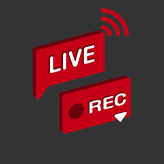 red live and record streaming icon ,live radio signal wave icon.