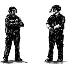 Drawing of the police are standing and protecting 
