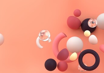 Geometric shapes on blue background, 3d