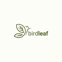 Creative luxury modern bird with green leaf logo template vector icon