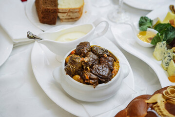 Cabbage rolls stuffed with chicken meat, rice and vegetables. Moldavian food