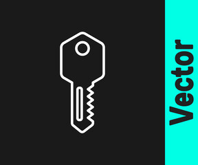 White line House key icon isolated on black background. Vector Illustration.