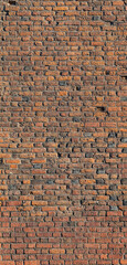 panorama of ancient red brick wall vertical texture background. big layout.