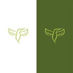 Creative luxury modern bird with green leaf logo template vector icon