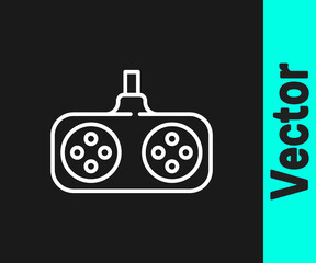 White line Gamepad icon isolated on black background. Game controller. Vector Illustration.
