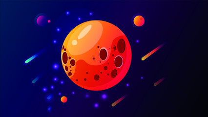 Obraz na płótnie Canvas Space fantasy planet with asteroids, vector graphics, space background, illustrator