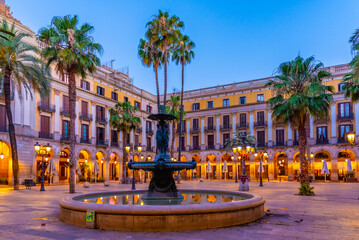 Fountain at Placa Reial in Barcelona, Spain