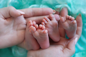 Obraz na płótnie Canvas newborn babys feet in mothers hands