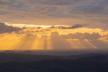 Landscape view of clouds with sun rays in the morning. Moving cloudy scene.