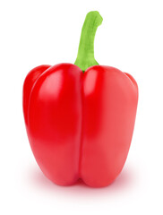 Fresh whole red Bell pepper isolated on a white background.
