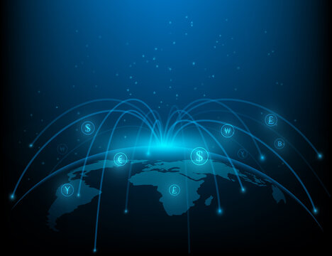 netwok of monney transfers and currency exchanges between countries of the world