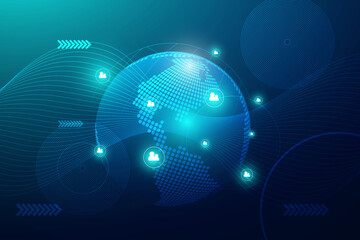 Global network connection with business concept and world map line, vector illustrator