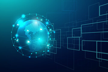 Global network connection with business concept and world map line, vector illustrator