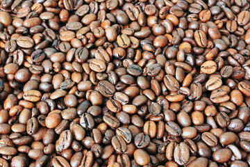 Coffee beans lie on the table