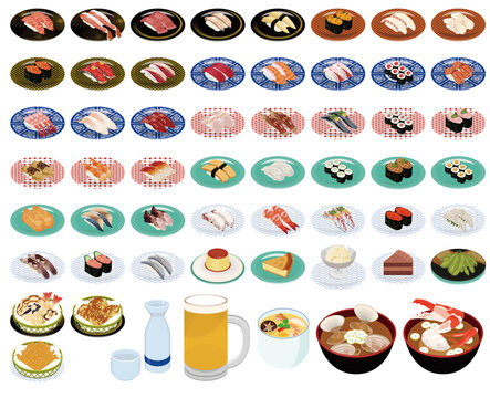回転寿司の人気メニューイラスト まぐろ いくら うに 天ぷら 茶碗蒸し Stock イラスト Adobe Stock 回転寿司の人気メニューイラスト まぐろ いくら うに 天ぷら 茶碗蒸し Stock イラスト Adobe Stock
