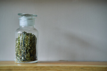 dry grass in a glass jar. interior decoration elements