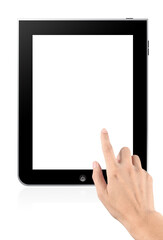 Finger touch the tablet digital screen