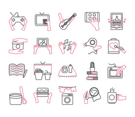 Things to do at home line style icon set vector design