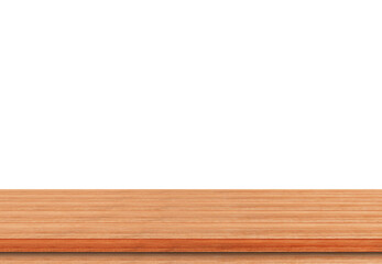 Empty brown wood table top isolated on white background