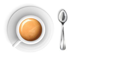 3d illustration coffee with spoon over white background