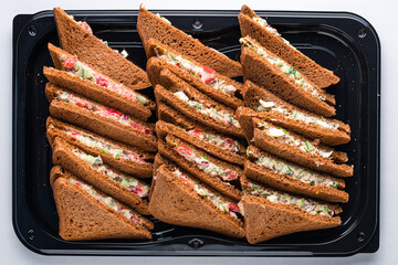 catering sandwiches on a tray isolated on white