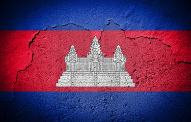 Cambodia flag on cracked wall