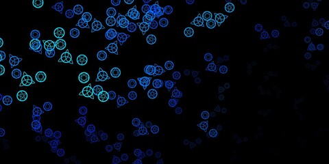 Dark BLUE vector background with occult symbols.