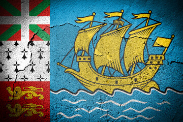 Saint Pierre and Miquelon flag on cracked wall
