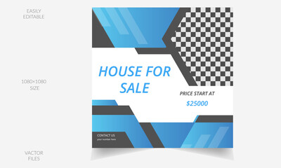 Blue Color Corporate House Sale Social Media Poster Template