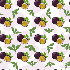 Passion fruit seamless pattern. Fresh exotic fruit for healthy dieting.
