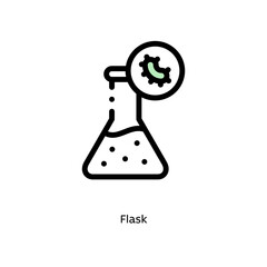 Flask of germs, pathogenic bacteria, or viruses flat vector icon for science research apps and websites, black outlined icon on white background