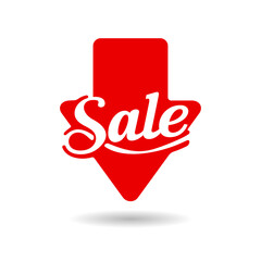 Sale sticker in arrow down form - isolated vector element for trade message marketing