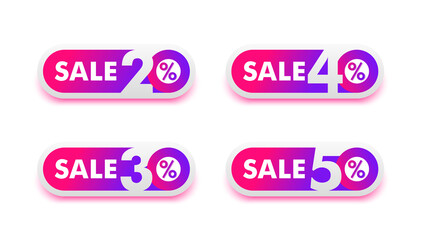 Sale sticker set - 20, 30, 40, 50 off badge with different percentage - isolated promo web button vector element