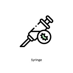 Syringe for germs, pathogenic bacteria, or viruses flat vector icon for science research apps and websites, black outlined icon on white background