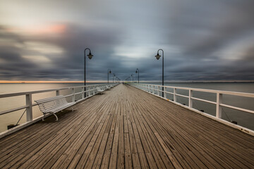 Stormy sunrise over the baltic sea in Gdynia Orlowo, Poland