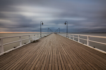 Stormy sunrise over the baltic sea in Gdynia Orlowo, Poland