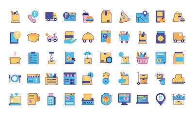 delivery food groceries service set icons