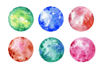 Colorful spots. Abstract spots on a white background. Watercolor texture. Collection of backgrounds for design and creativity. Set of hand drawn splash watercolor.