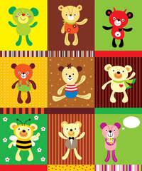 cute teddy bear card vector set