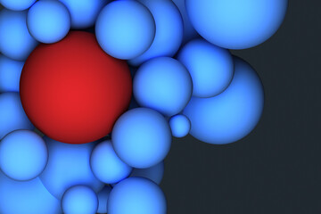 Blue balls of different sizes on a dark background. 3