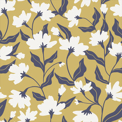 Seamless floral pattern. Fabric design with simple flowers. Vector cute repeated pattern for fabric, wallpaper or wrap paper